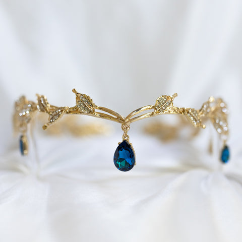 Octavia’s Crystal Drop Head Band in Teal Blue & Gold