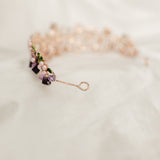 Lola's Tiara - Purple Faux Pearl, Purple Faux Amethyst Crystal, Rose Gold Pink Color Metal, Flower Design, Diadem Crown, Festival Cosplay LARP - Looped End